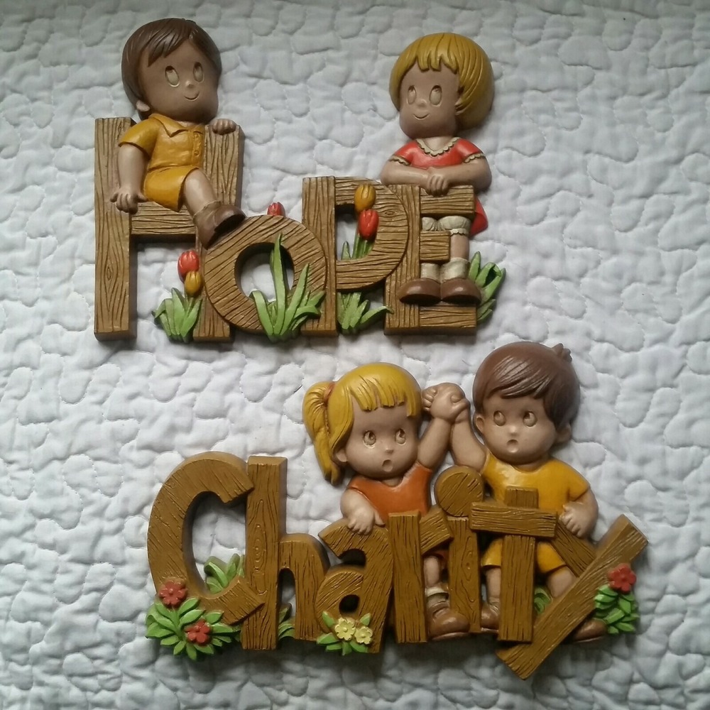 Vintage Burwood 2602 & 2601 Wall Hang Plastic HOPE CHARITY 1972